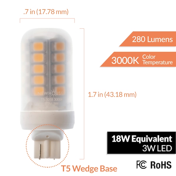 T5 3W LED Light Bulb, 280 Lumens, 12V, Soft White, PK 4